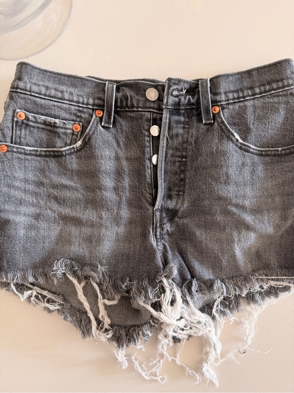 Levi's Grey Frayed Hem Denim Shorts